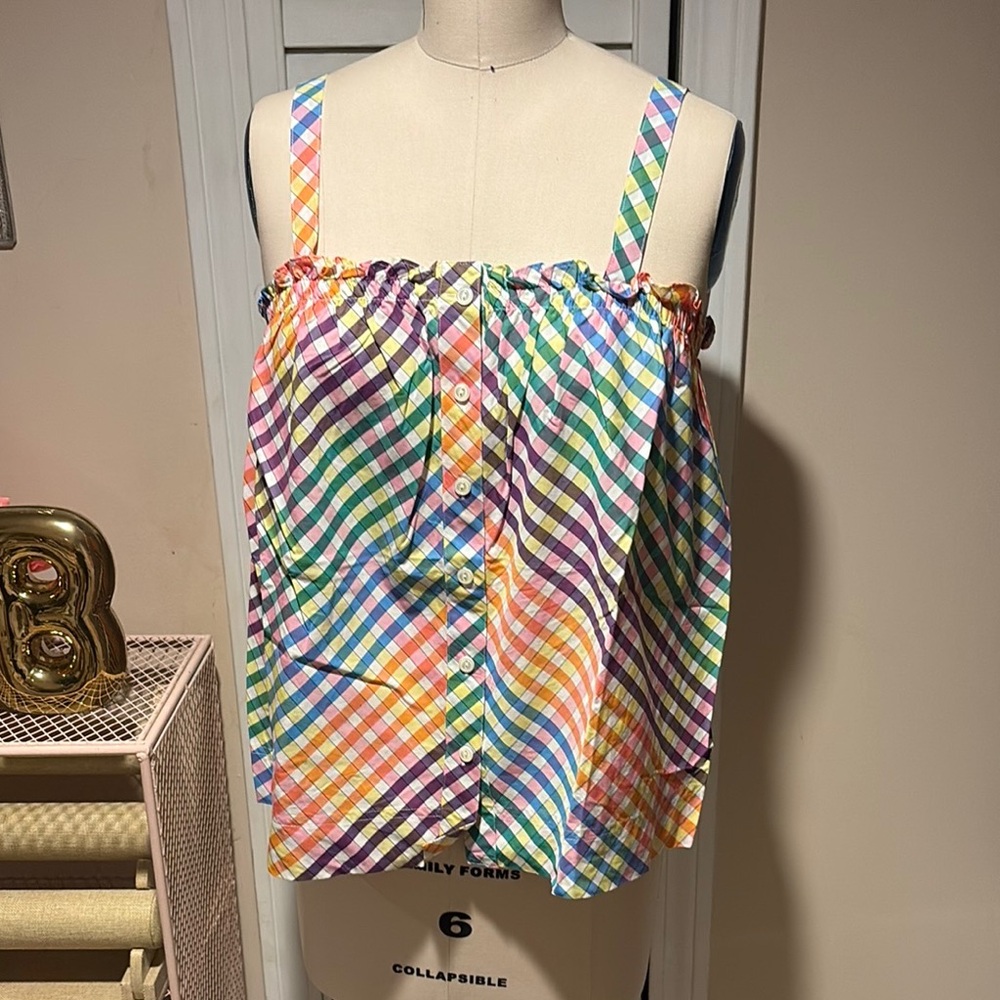 Jcrew Colorful Gingham Sleeveless Top w/adjustable straps and Cf placket